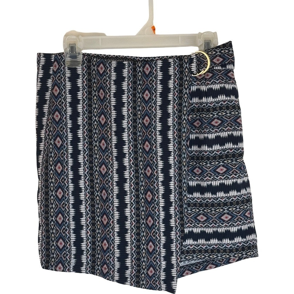 Cato Aztec Print Skort Women Size M Navy Blue Geometric Overlay Shorts D-Ring